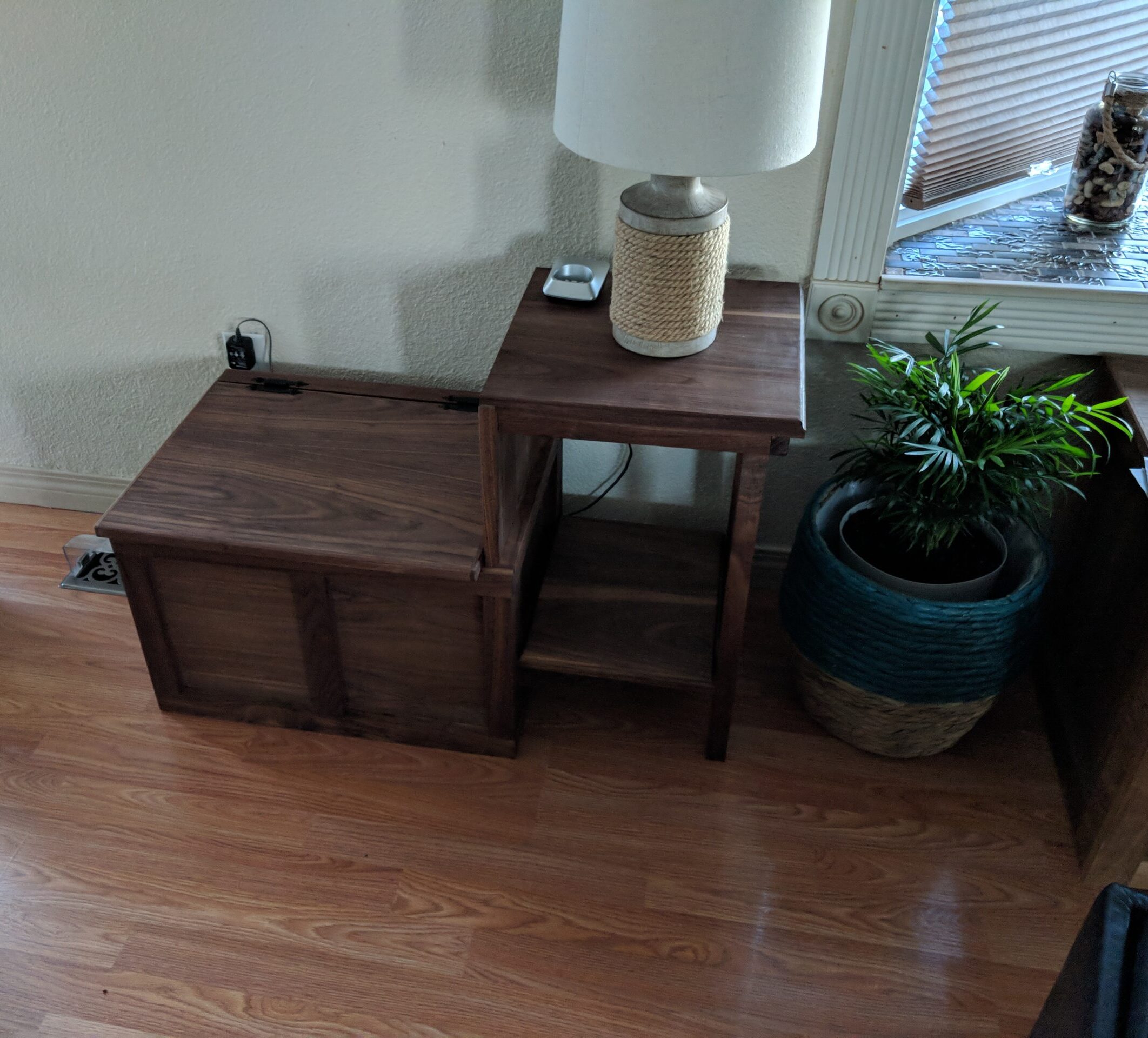 Walnut End Table and Cupboard